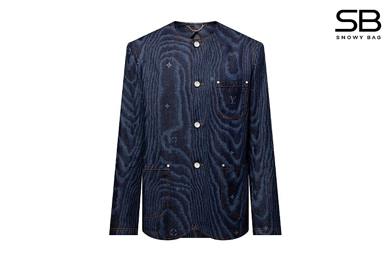 Áo Khoác LV Chic Collarless Denim Jacket Màu Xanh Dương sang trọng