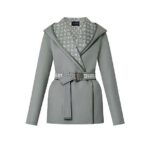 Áo Khoác LV Signature Short Hooded Wrap Coat Grey Monogram Màu Xám sang trọng
