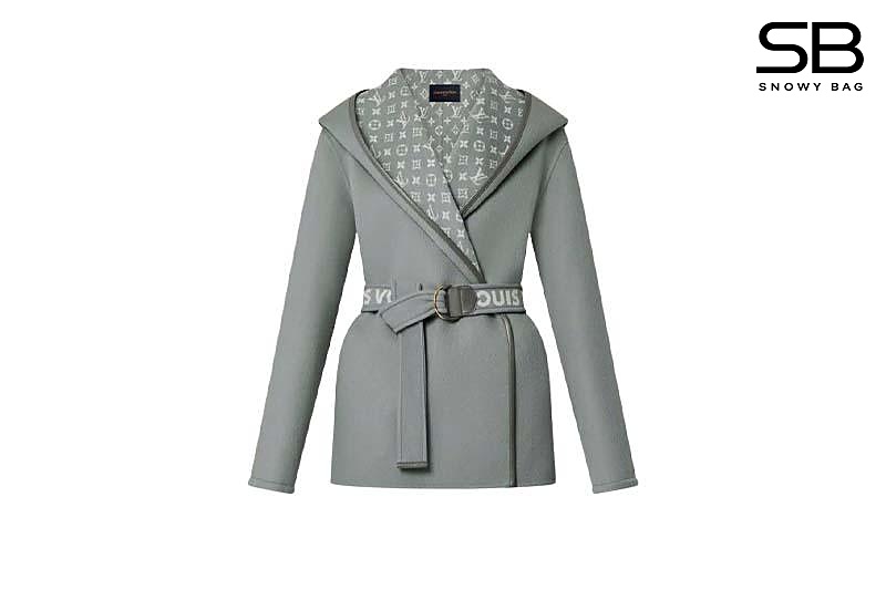 Áo Khoác LV Signature Short Hooded Wrap Coat Grey Monogram Màu Xám sang trọng