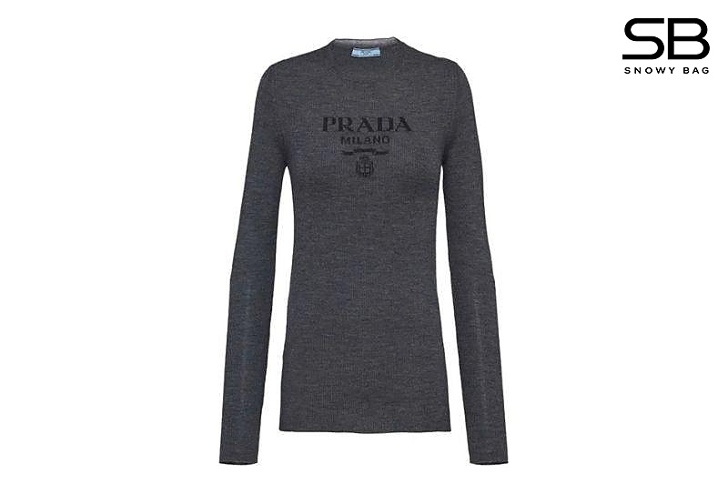 Áo Len Prada Logo-Intarsia Wool Jumper Grey Màu Xám sang trọng và tinh tế