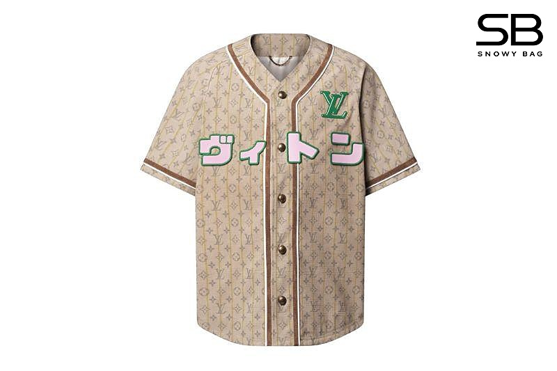Áo LV Pharell and NIGO AW25 Baseball Shirt Beige Monogram Pink Logo thời trang cao cấp