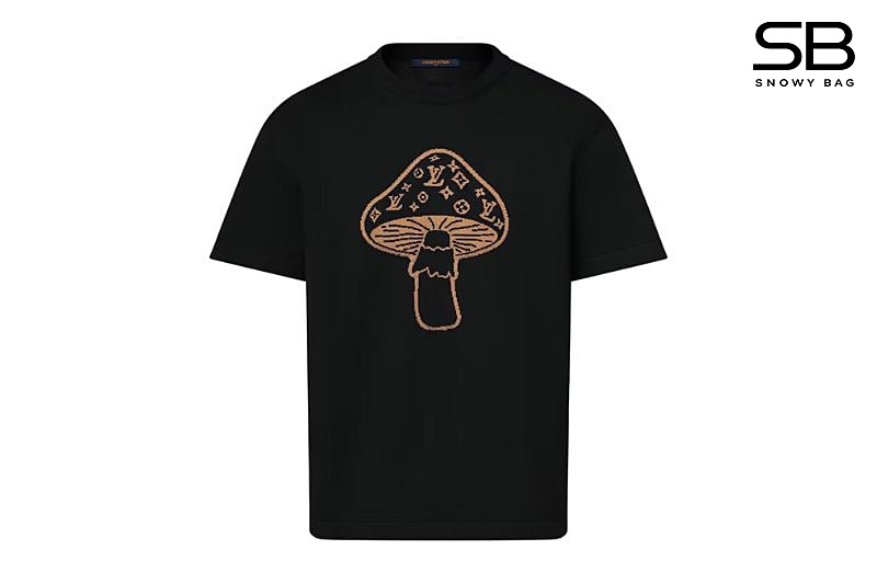 Áo LV Short-Sleeved Intarsia Crewneck Black Mushroom 1AJBUV Đen sang trọng