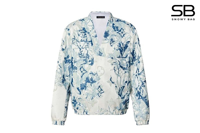 Áo LV Silk Blend Embroidered Blouson Trắng Xanh Dương thời trang sang trọng