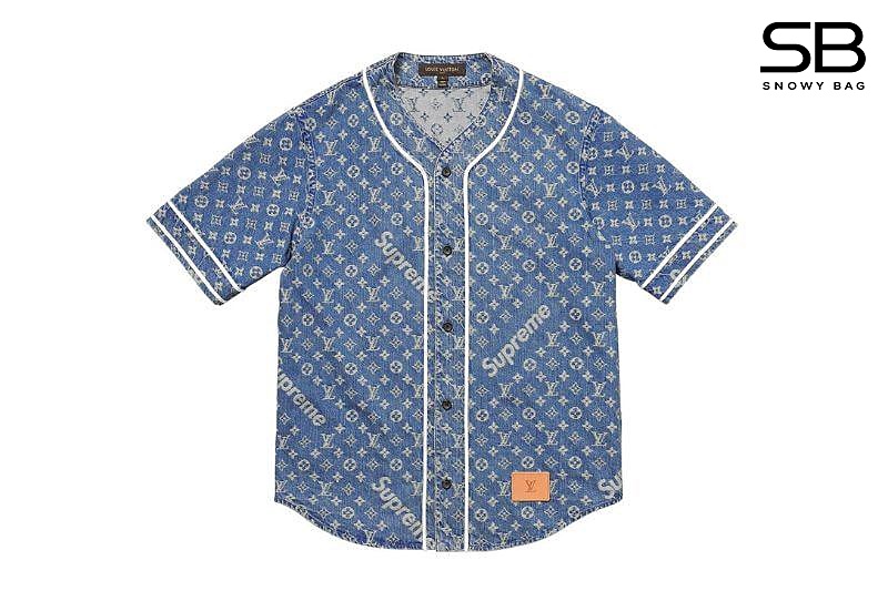Áo LV Supreme Baseball Shirt Denim Màu Xanh Dương sang trọng