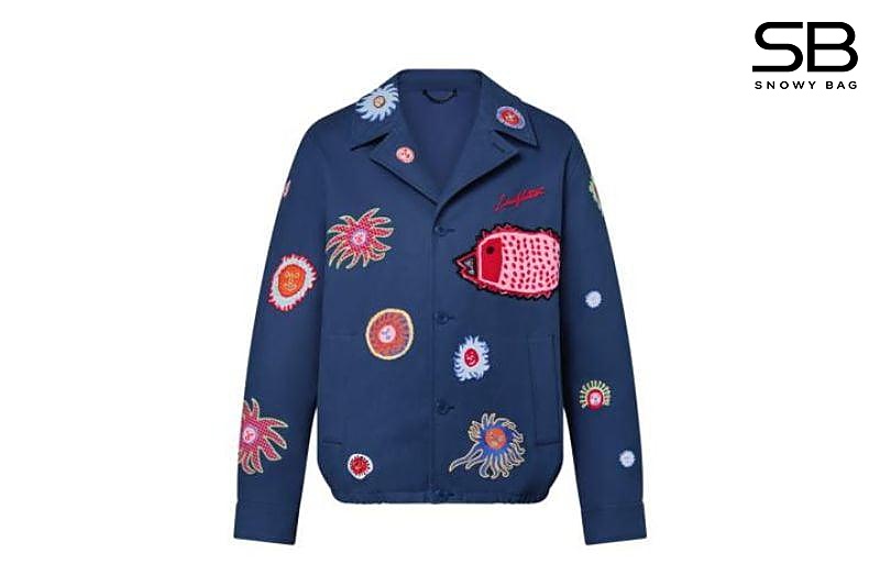 Áo LV YK Embroidery Faces Blouson Jacket Navy Xanh Navy thời trang sang trọng