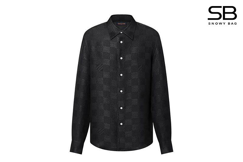 Áo sơ mi LV Jacquard Damier dài tay lụa màu đen