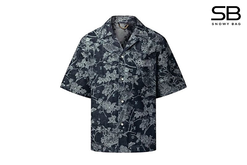 Áo Sơ Mi LV Jacquard Denim Short-Sleeved Indigo Shirt thời trang đẳng cấp