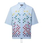 Áo Sơ mi LV Monogram Flowers Embroidered Short-Sleeved Shirt Sky Blue sang trọng