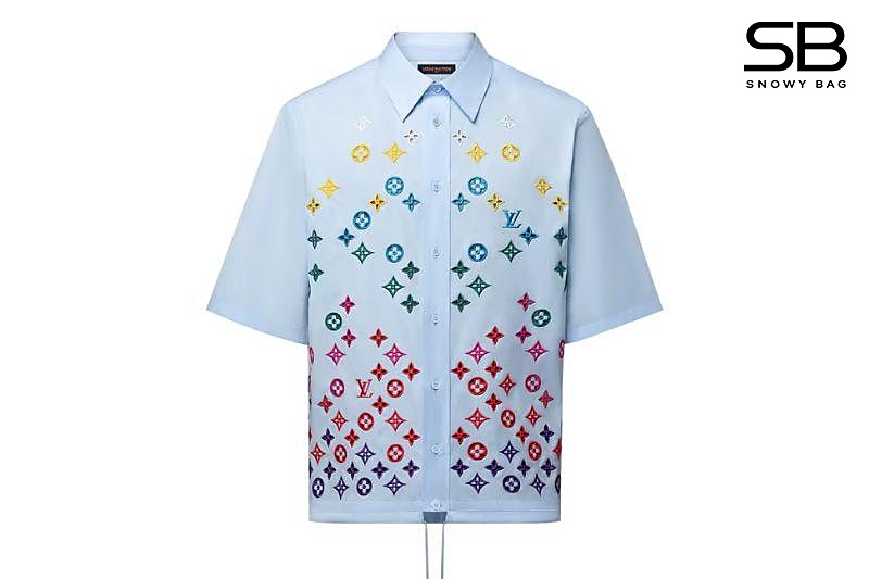 Áo Sơ mi LV Monogram Flowers Embroidered Short-Sleeved Shirt Sky Blue sang trọng
