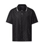 Áo Sơ Mi LV Monogram Moire Jacquard Short-Sleeved Silk Shirt Đen sang trọng