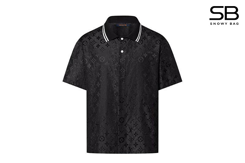 Áo Sơ Mi LV Monogram Moire Jacquard Short-Sleeved Silk Shirt Đen sang trọng