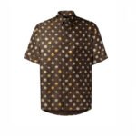 Áo Sơ Mi LV Monogram Printed Short-Sleeved Silk Shirt Deep Brown sang trọng