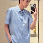 Áo Sơ Mi LV Patchwork Jacquard Short-Sleeved Shirt Monogram Pale Blue cao cấp