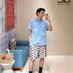 Áo Sơ Mi LV Patchwork Jacquard Short-Sleeved Shirt Monogram Pale Blue với thiết kế tinh tế