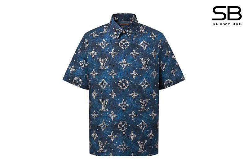 Áo Sơmi LV Printed Monogram Short-Sleeved Shirt Blue Ocean Xanh Dương thời trang cao cấp