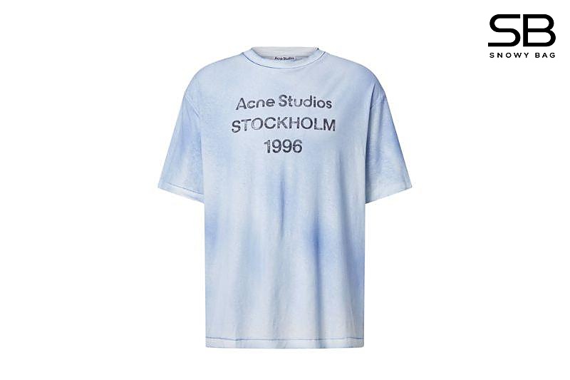 Áo Thun Acne Studios Logo T-Shirt Stockholm 1996 Dusty Blue Xanh thời trang
