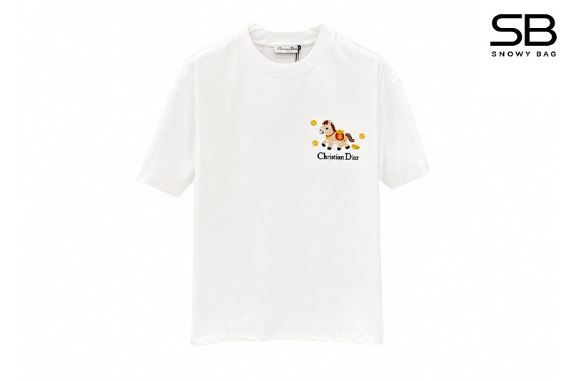 Áo Thun Dior With Horse Embroidery Relaxed Fit Gray Cotton Jersey sang trọng