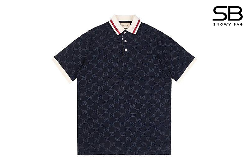 Áo Thun Gucci Cotton Piquet Polo With GG Navy Blue Màu Xanh