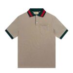 Áo Thun Gucci Cotton Piquet Polo With Web Collar Beige Màu Be sang trọng