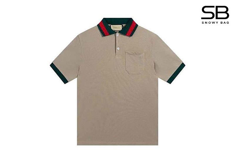 Áo Thun Gucci Cotton Piquet Polo With Web Collar Beige Màu Be sang trọng
