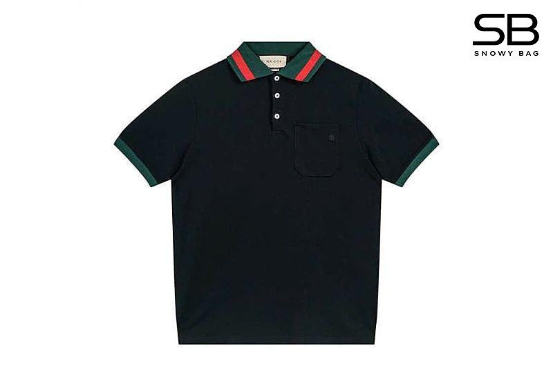 Áo Thun Gucci Cotton Piquet Polo With Web Collar Black Đen phong cách thời trang