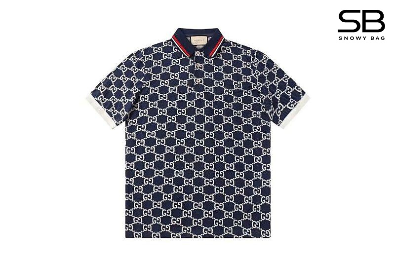 Áo Thun Gucci GG Cotton Jersey Jacquard Polo Shirt Màu Xanh, phong cách thời trang sang trọng