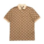Áo Thun Gucci GG Cotton Silk Polo Shirt Beige Ebony sang trọng