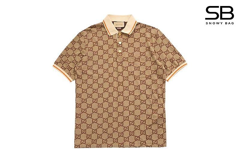 Áo Thun Gucci GG Cotton Silk Polo Shirt Beige Ebony sang trọng