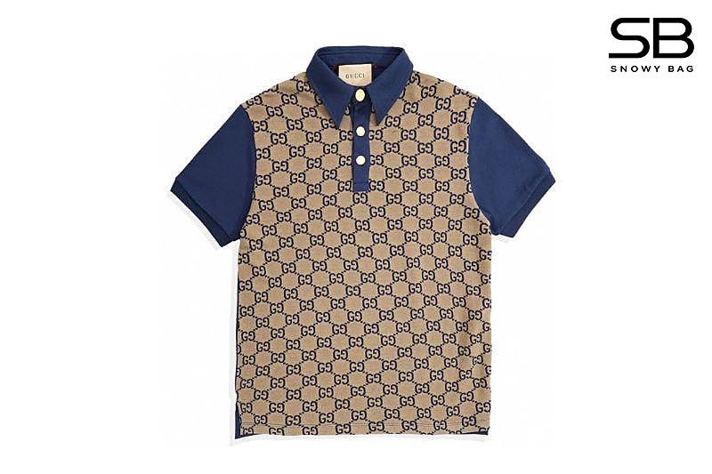 Áo Thun Gucci Jumbo GG Cotton Silk Jacquard Polo Beige Ebony sang trọng