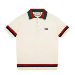 Áo Thun Gucci Knit Cotton Polo T-Shirt With Web Ivory Màu Kem sang trọng