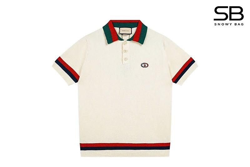 Áo Thun Gucci Knit Cotton Polo T-Shirt With Web Ivory Màu Kem sang trọng