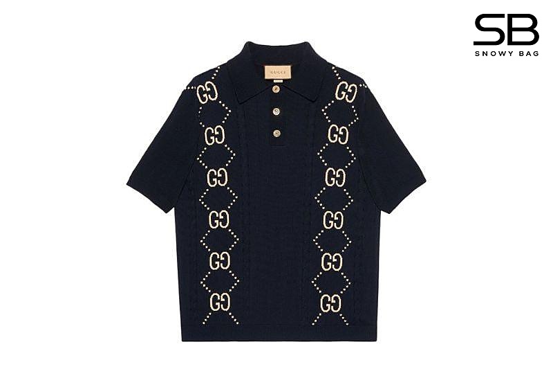 Áo Thun Gucci Knitted GG Polo Shirt Navy Blue Màu Xanh sang trọng