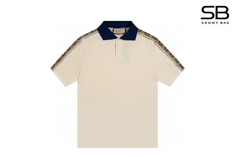 Áo Thun Gucci Polo With Interlocking G Stripe Off White Màu Be sang trọng