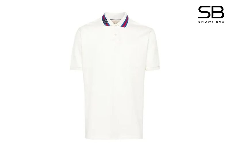 Áo Thun Gucci White Cotton Piquet Polo Shirt With Red and Blue Web Collar sang trọng