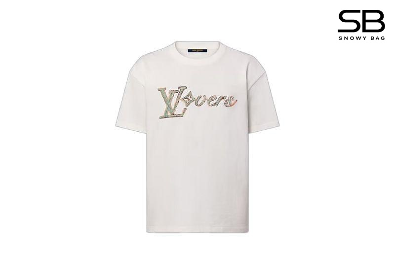 Áo Thun LV Embroidered Short-Sleeved T-Shirt Lovers Milky White sang trọng
