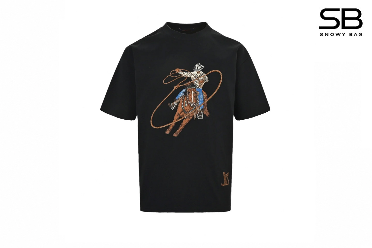 Áo Thun LV Graphic Embroidered Cowboy Cotton T-Shirt Black Đen thời trang