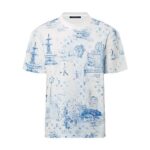 Áo Thun LV Printed Cotton Pique T-Shirt Monogram City Walk Trắng Xanh Dương sang trọng