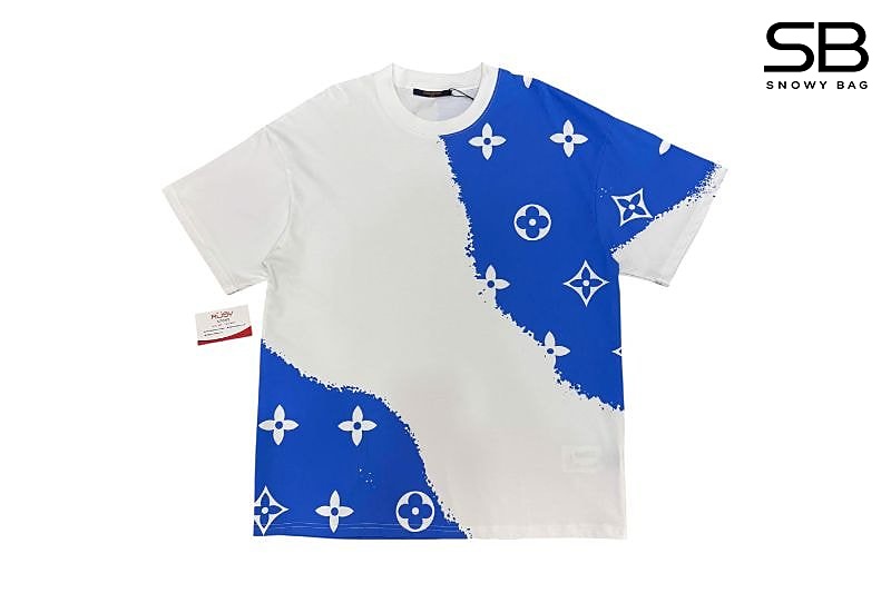 Áo Thun LV Trắng Xanh Dương Hoạ Tiết Monogram Trắng sang trọng