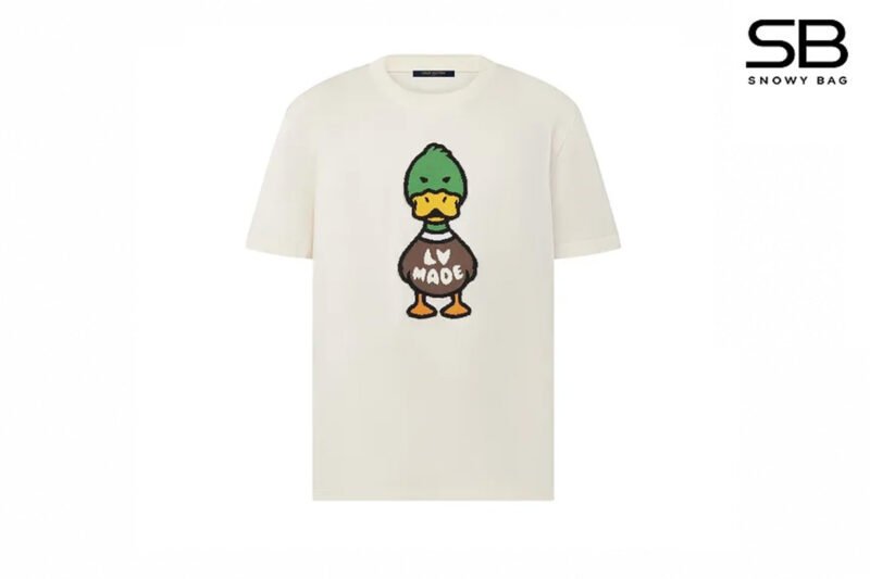 Áo Thun LV x Nigo Intarsia Jacquard Duck Short-Sleeve Crewneck T-Shirt Màu Kem sang trọng