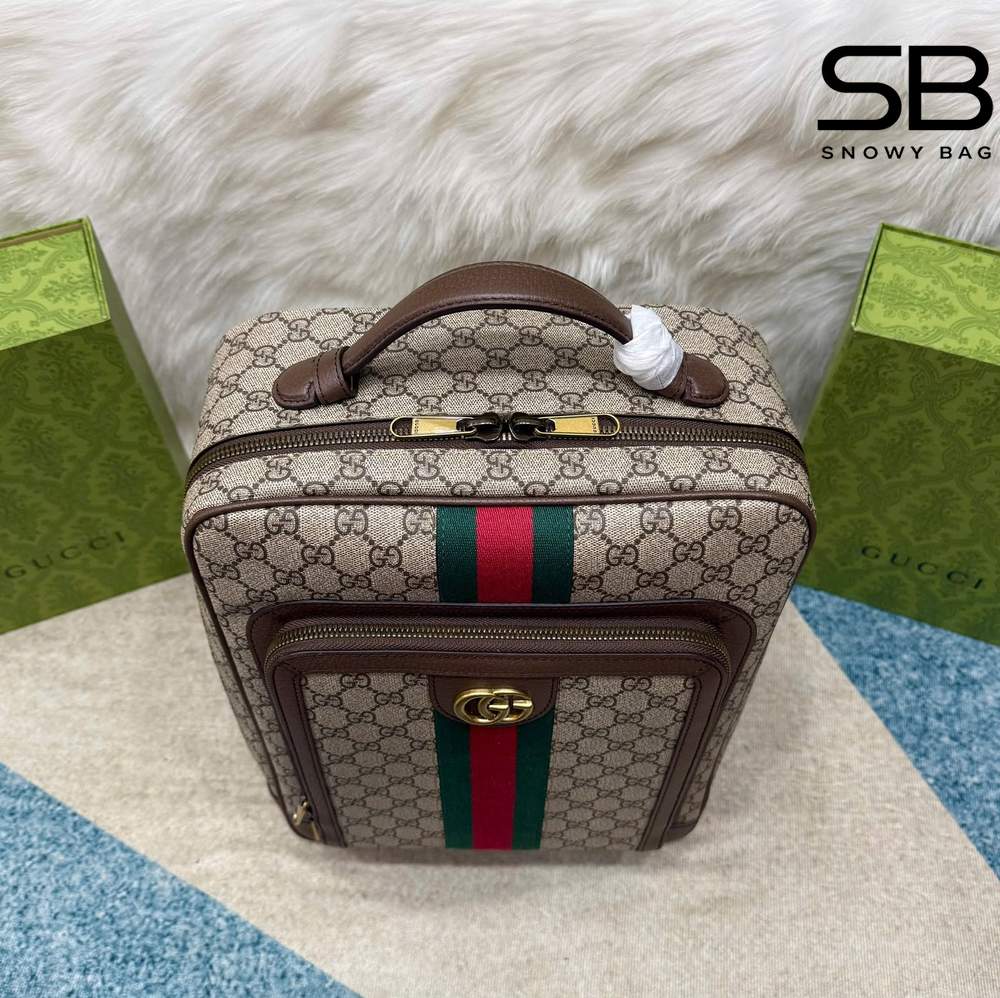 Ba Lô Gucci Ophidia GG Medium Backpack Beige Ebony Kem góc nghiêng chi tiết
