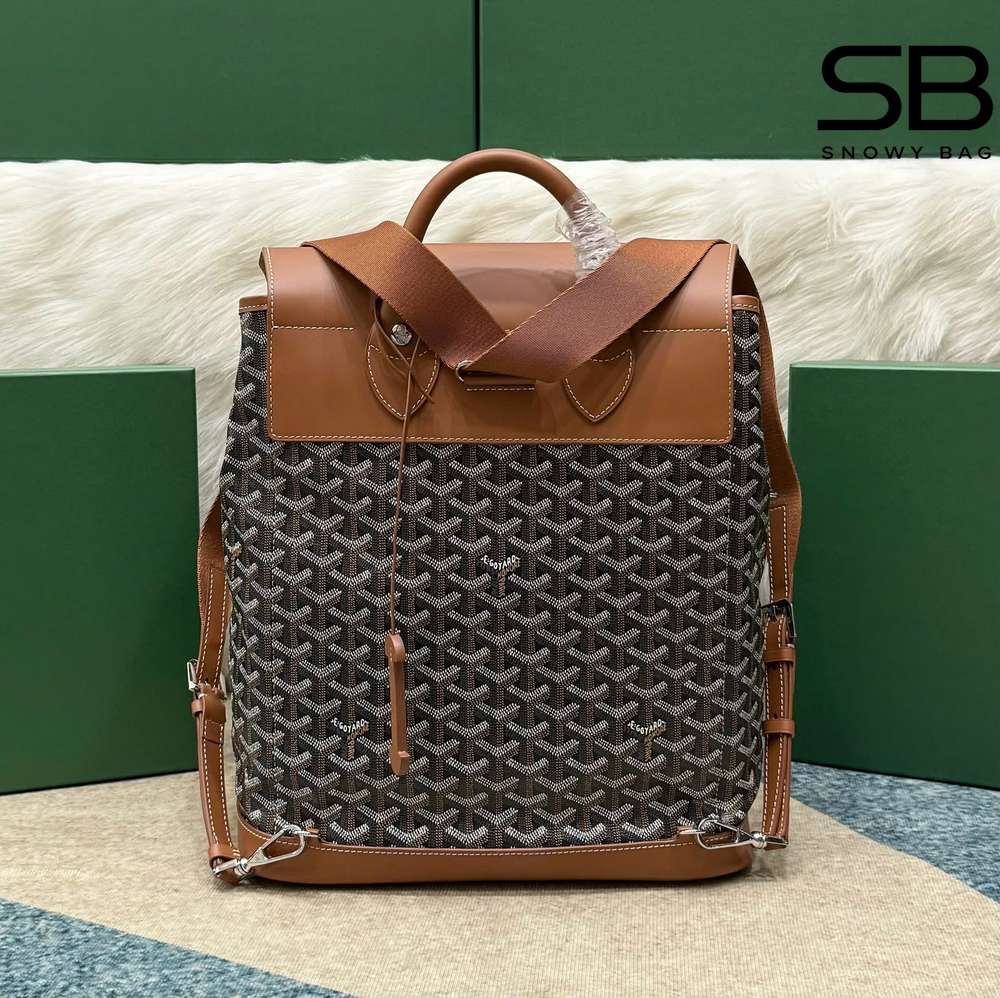 Balo Goyard Alpin MM Backpack Black Tan Màu Đen Nâu Size 39CM với chi tiết logo tinh tế