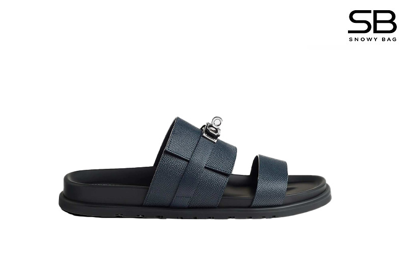 Dép Hermes Jackson Sandal Marine Blue Epsom SHW sang trọng