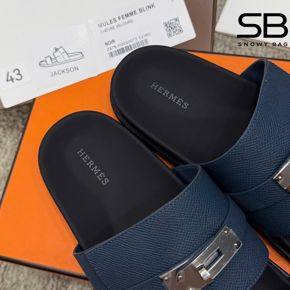 Dép Hermes Jackson Sandal Marine Blue Epsom SHW sang trọng và đẳng cấp