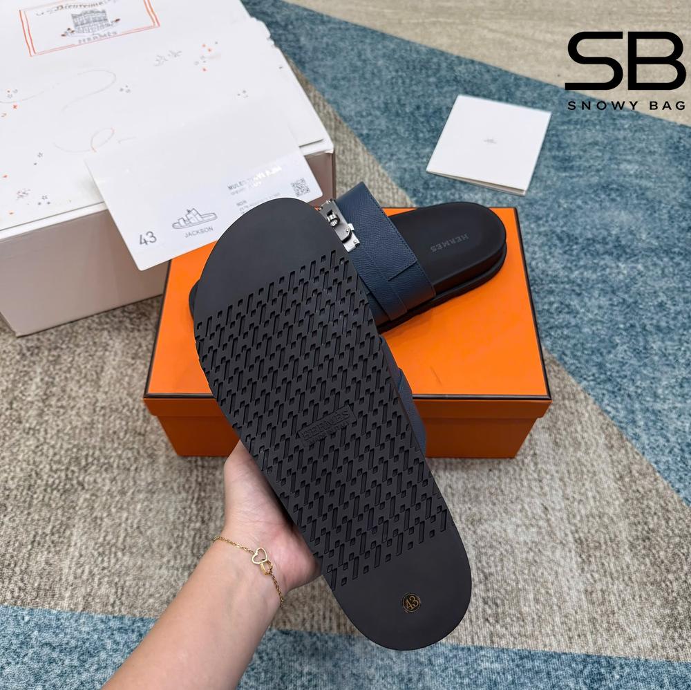 Dép Hermes Jackson Sandal Marine Blue Epsom SHW - Chi tiết sang trọng