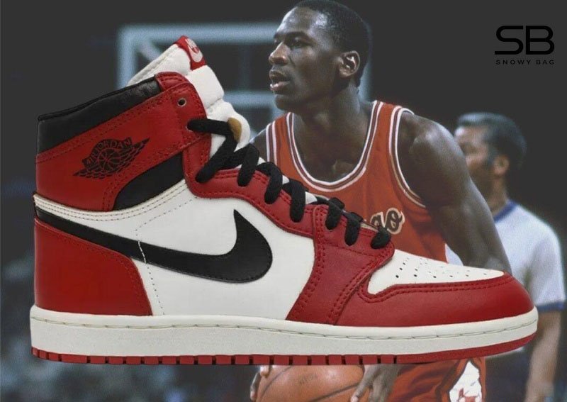 Giày Air Jordan 1 High Chicago màu đỏ trắng và Micheal Jordan