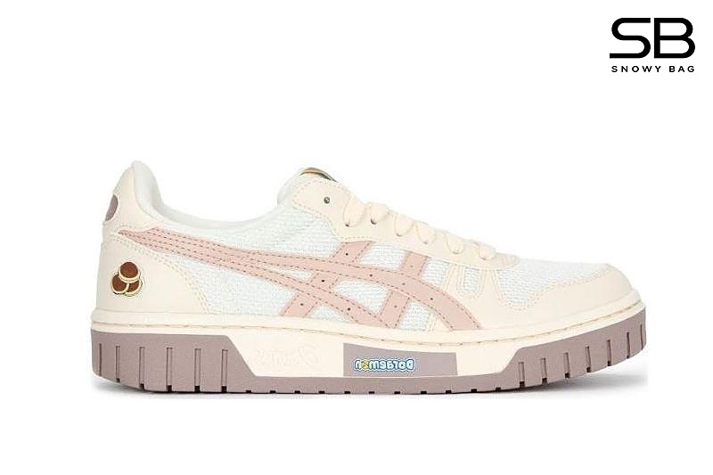 Giày Asics Doraemon Court MZ Cream White Trắng Kem Hồng đẹp mắt
