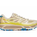 Giày Hoka Mafate Speed 2 Eggnog Oxford Tan Be Đế Xanh, thiết kế thể thao hiện đại.