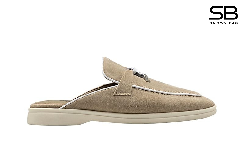 Giày Loro Piana Charms Walk Babouche Loafer Beige White Be Viền Trắng sang trọng