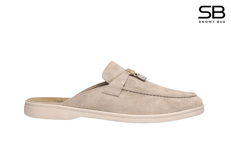 Giày Loro Piana Charms Walk Babouche Loafer Grey Brown Xám Nâu sang trọng