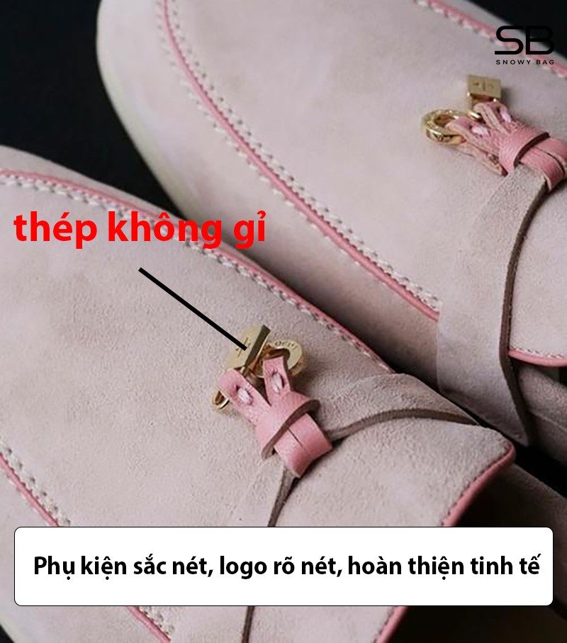 Chi tiết phụ kiện thép không gỉ trên giày Loro Piana